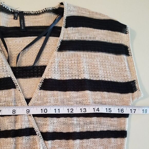 Maurices Knit Open Black Tan Stripe Cardigan Vest - Picture 3 of 10